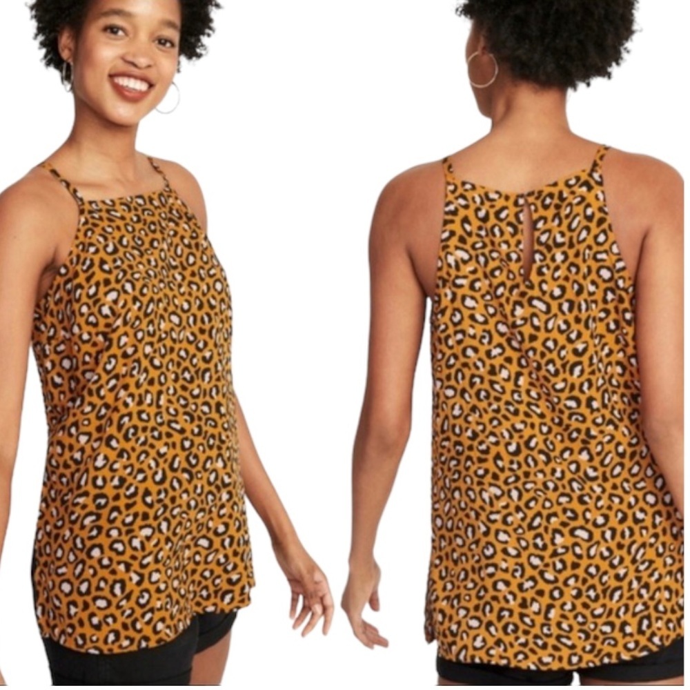 OLD NAVY Cheetah Print Back Keyhole Tank Top Yellow Size M
